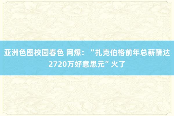 亚洲色图校园春色 网爆：“扎克伯格前年总薪酬达2720万好意思元”火了